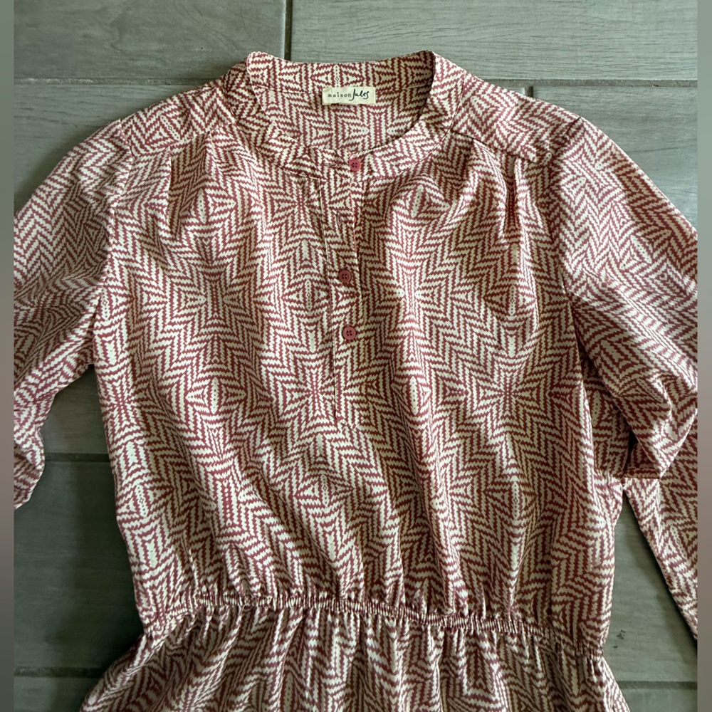 Maison Jules Dusty Rose Long-Sleeve V-Neck Button Dress - Picture 4 of 6